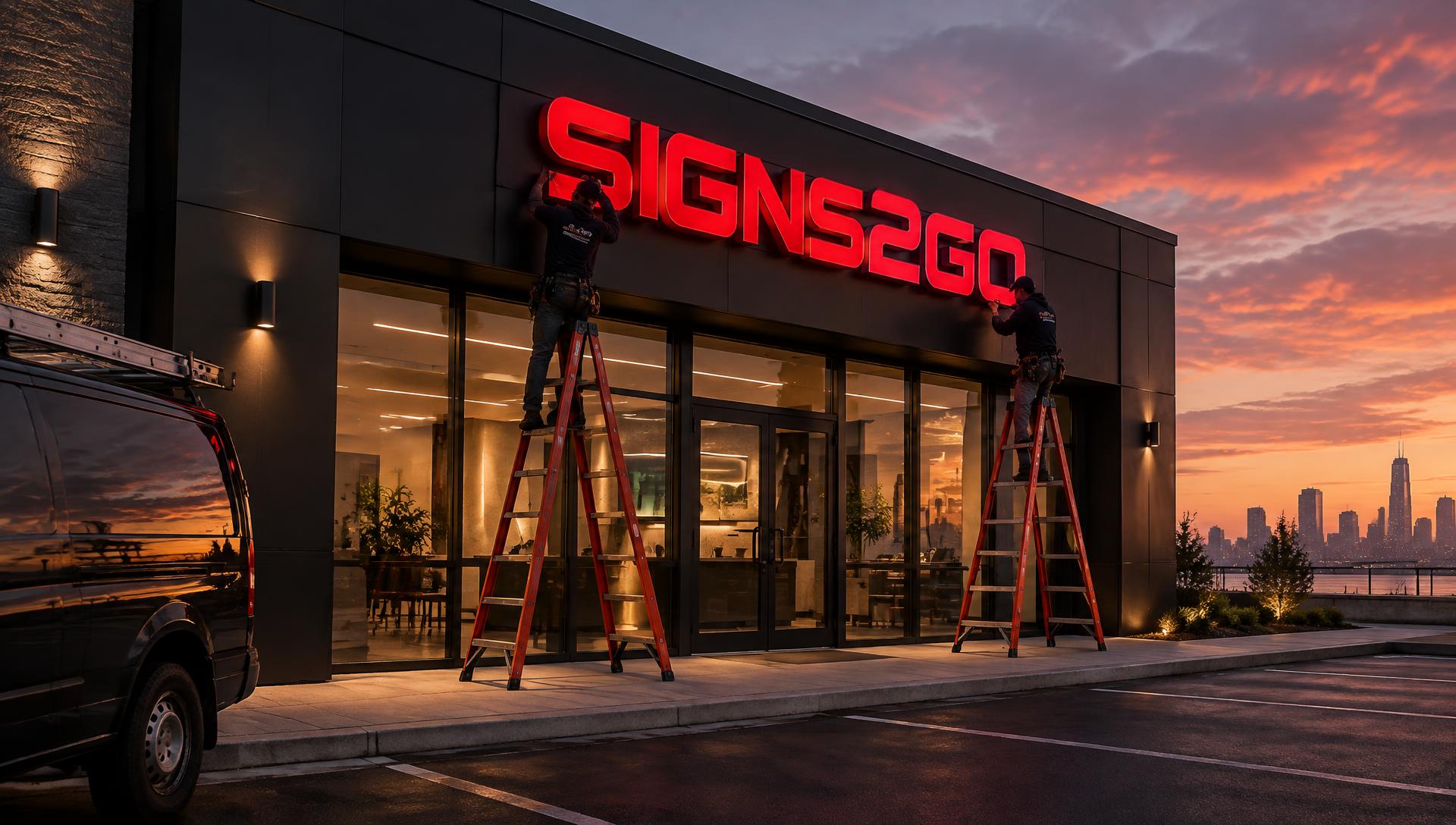 Signs2Go illuminated storefront sign installation